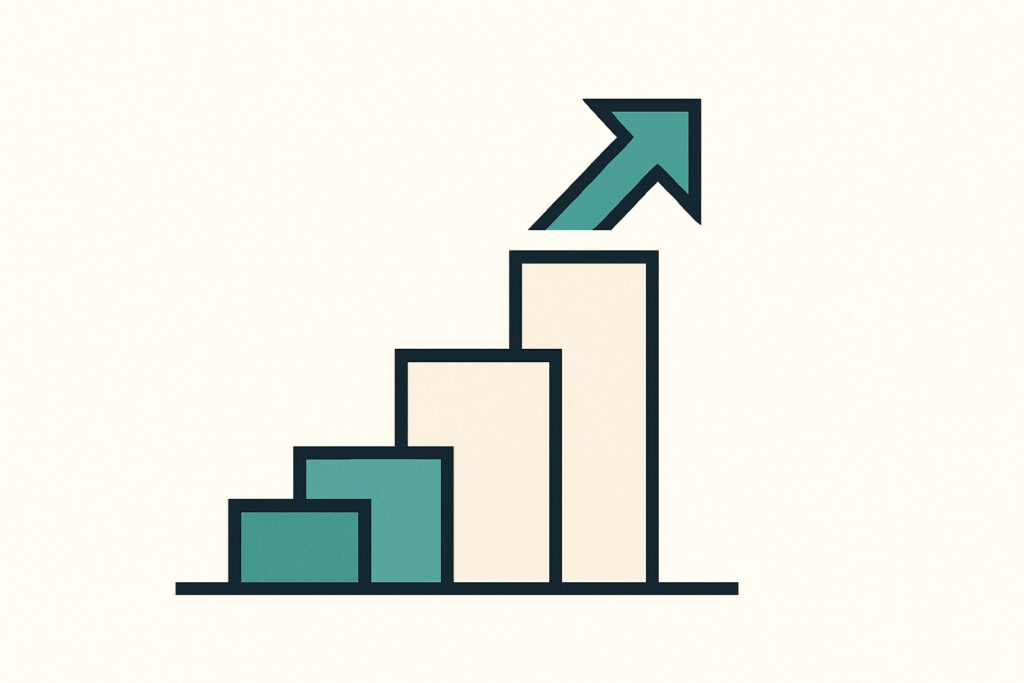 Abstract staircase with upward arrow symbolizing execution.