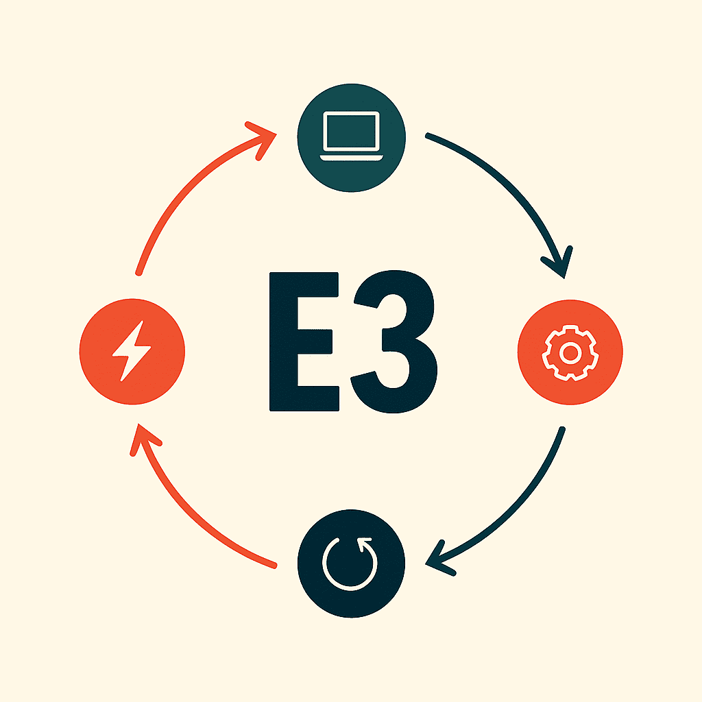 The E3 Loop diagram showing how to turn book knowledge into business results through Extract, Execute, and Evolve.
