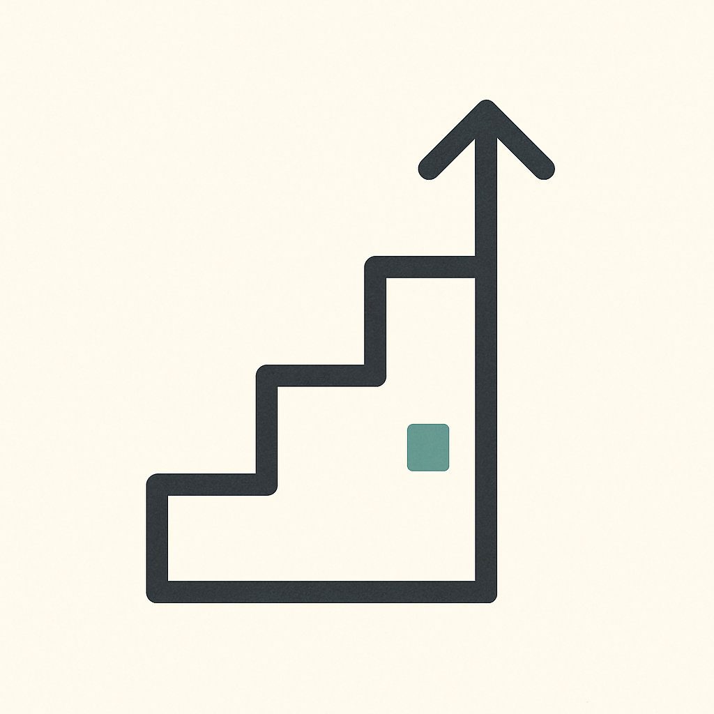 Icon of ascending blocks forming steps with an upward arrow.
